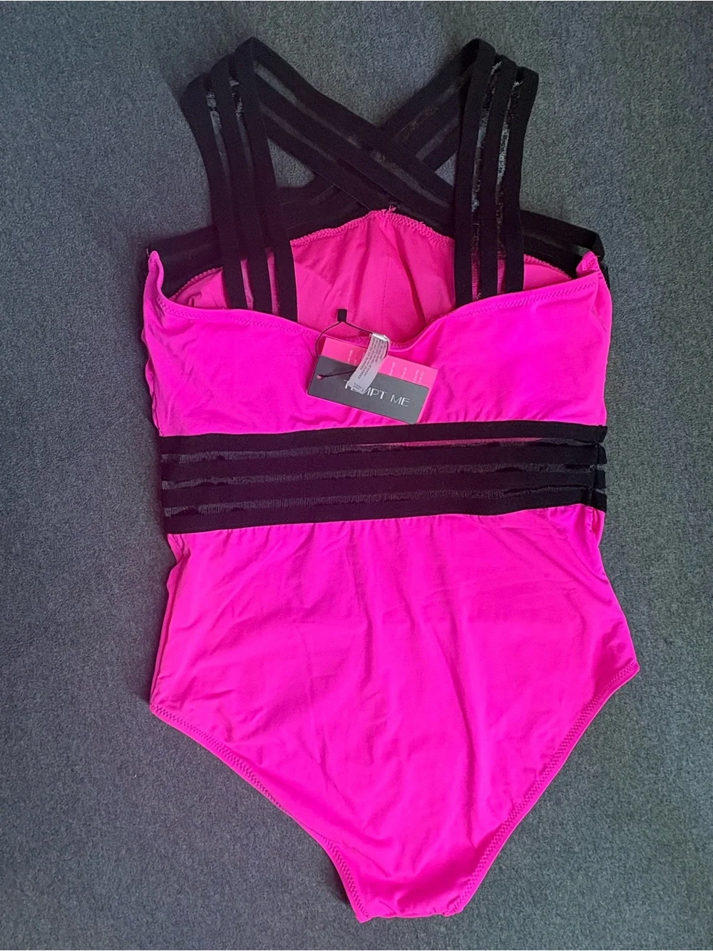 🆕Women’s Tempt Me Neon Pink & Black One Piece Crossover Swimsuit Size Large